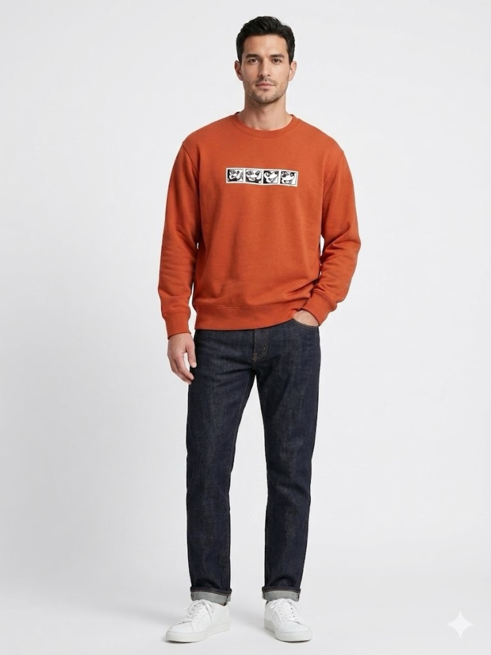 Disney Mickey Mouse Keith Haring Sweatshirt XL Orange Graphic Crewneck